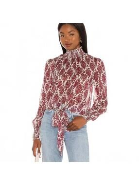 MINKPINK Nadia Floral Blouse Top Wine & White Crop Sheer Preppy Feminine Small